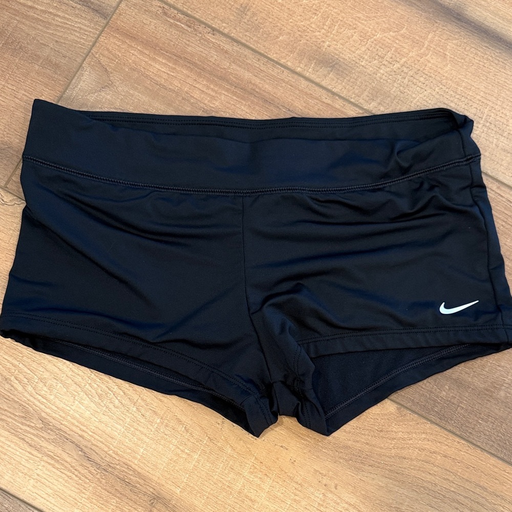 Nike Black Women's Athletic Swim Shorts with White Swoosh L